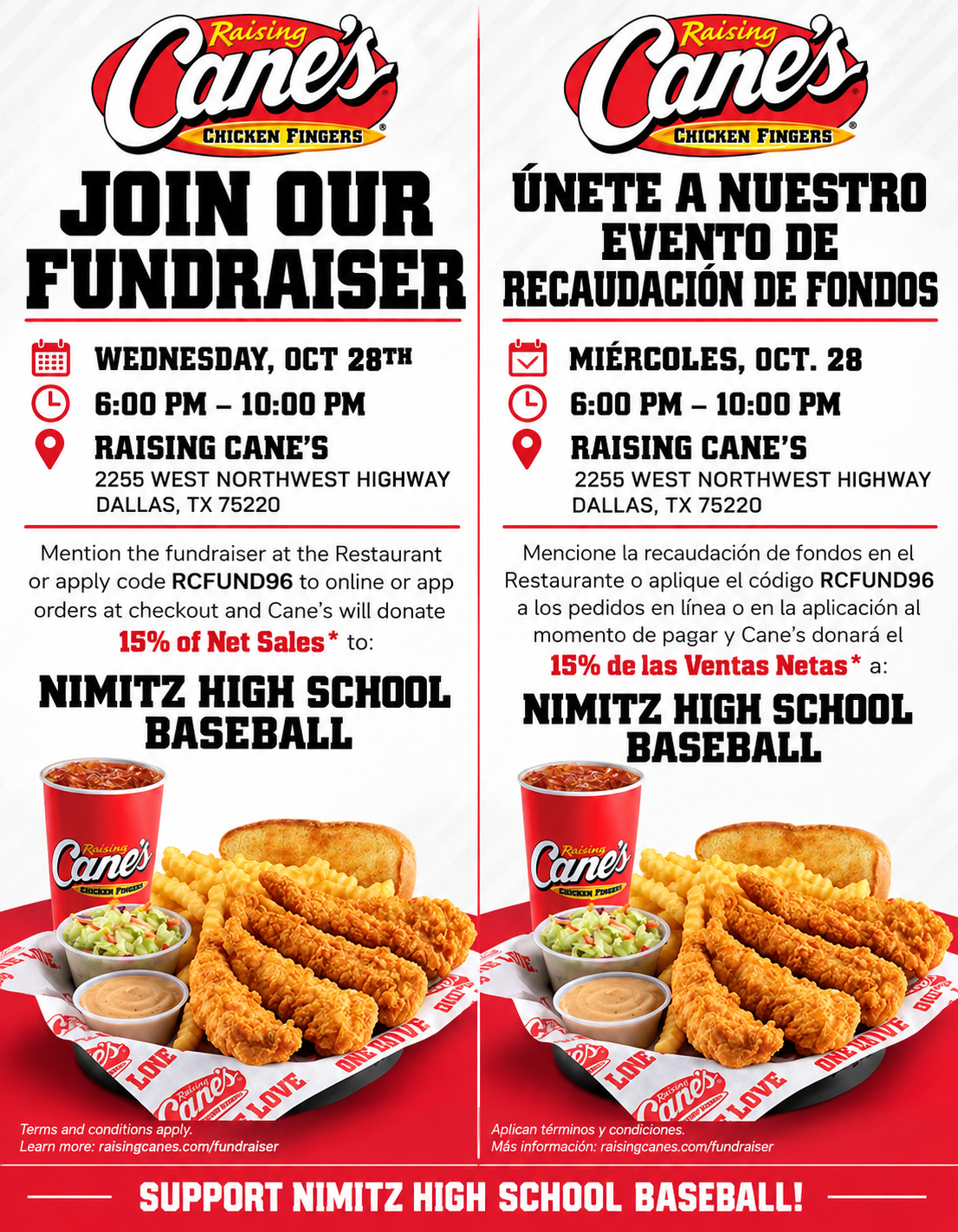 Raising Cane’s fundraiser flyer